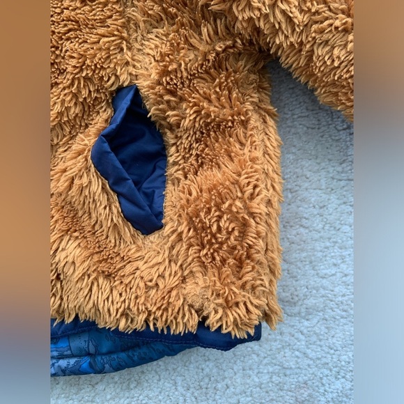 The North Face Size 2T Reversible Chimborazo Blue Bear Brown Fleece Puffer Coat - Picture 12 of 13